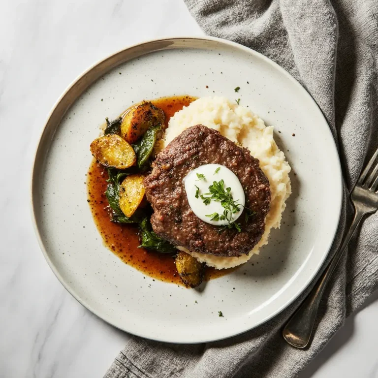 Beef Delmonico Steak Recipes 6 Plated Delmonico steak with roasted vegetables and mashed potatoes in modern setting