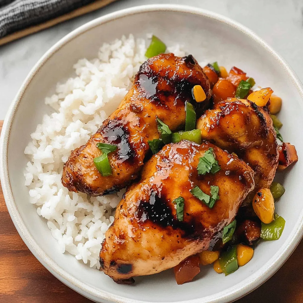 Chipotle Honey Chicken Recipe 9 Chipotle honey chicken served over steamed white rice with sautéed vegetables and fresh herbs