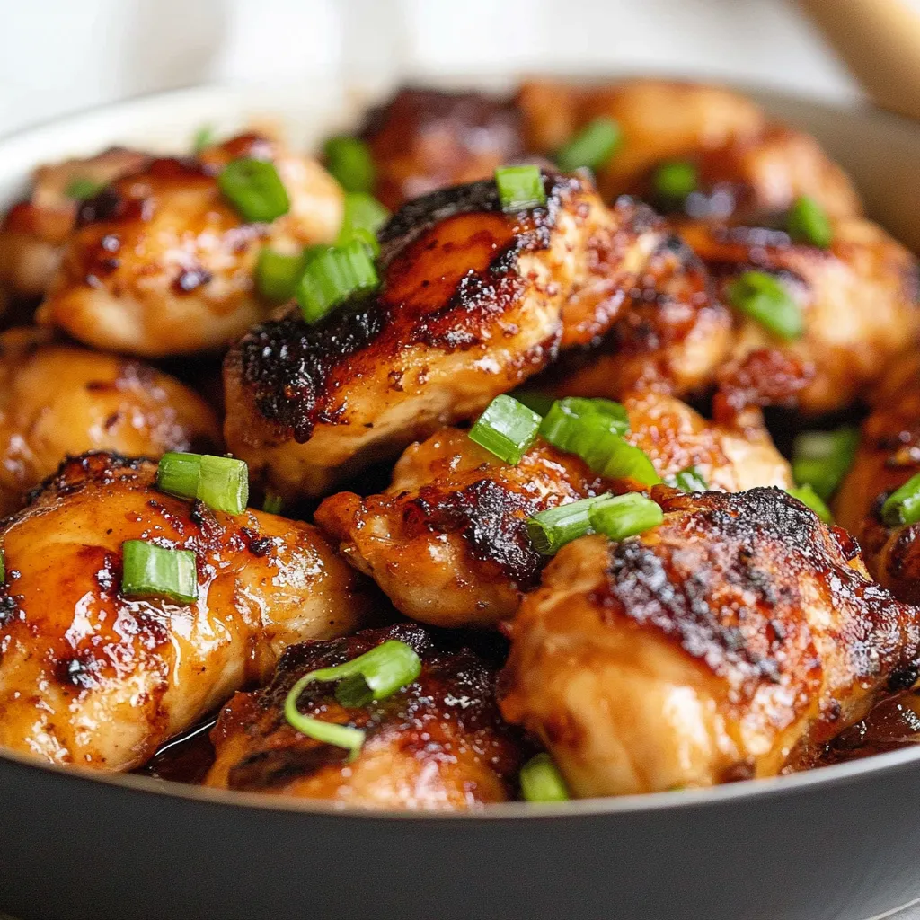 Perfectly glazed chipotle honey chicken thighs recipe topped with fresh green onions in a skillet