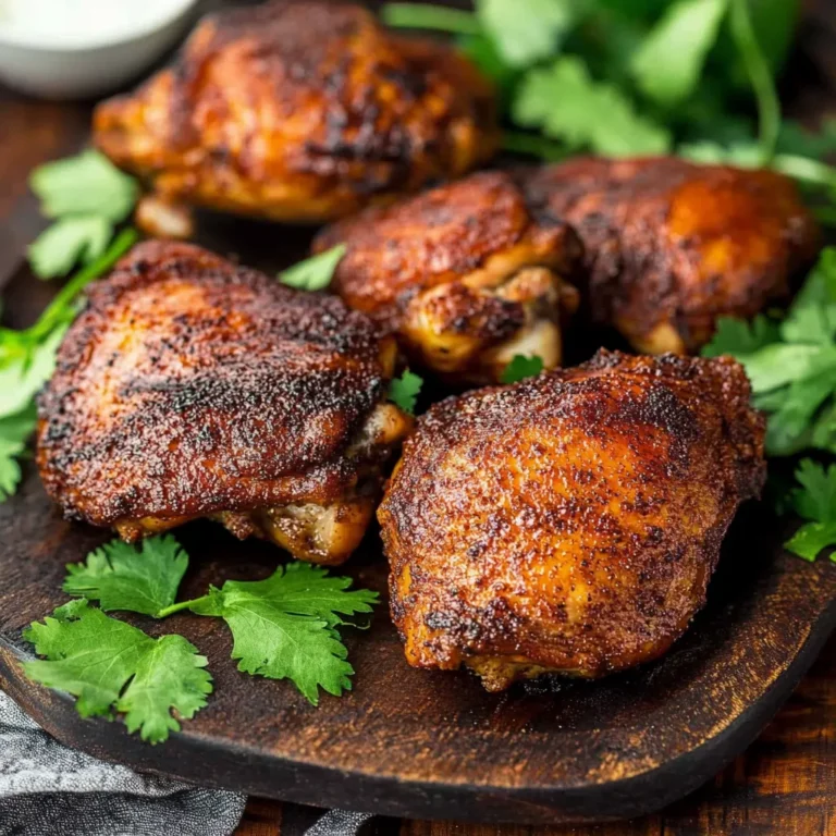 Smoke Chicken Thighs Recipe 7 Smoky and tender chicken from a smoke chicken thighs recipe, arranged on a platter with cilantro garnish
