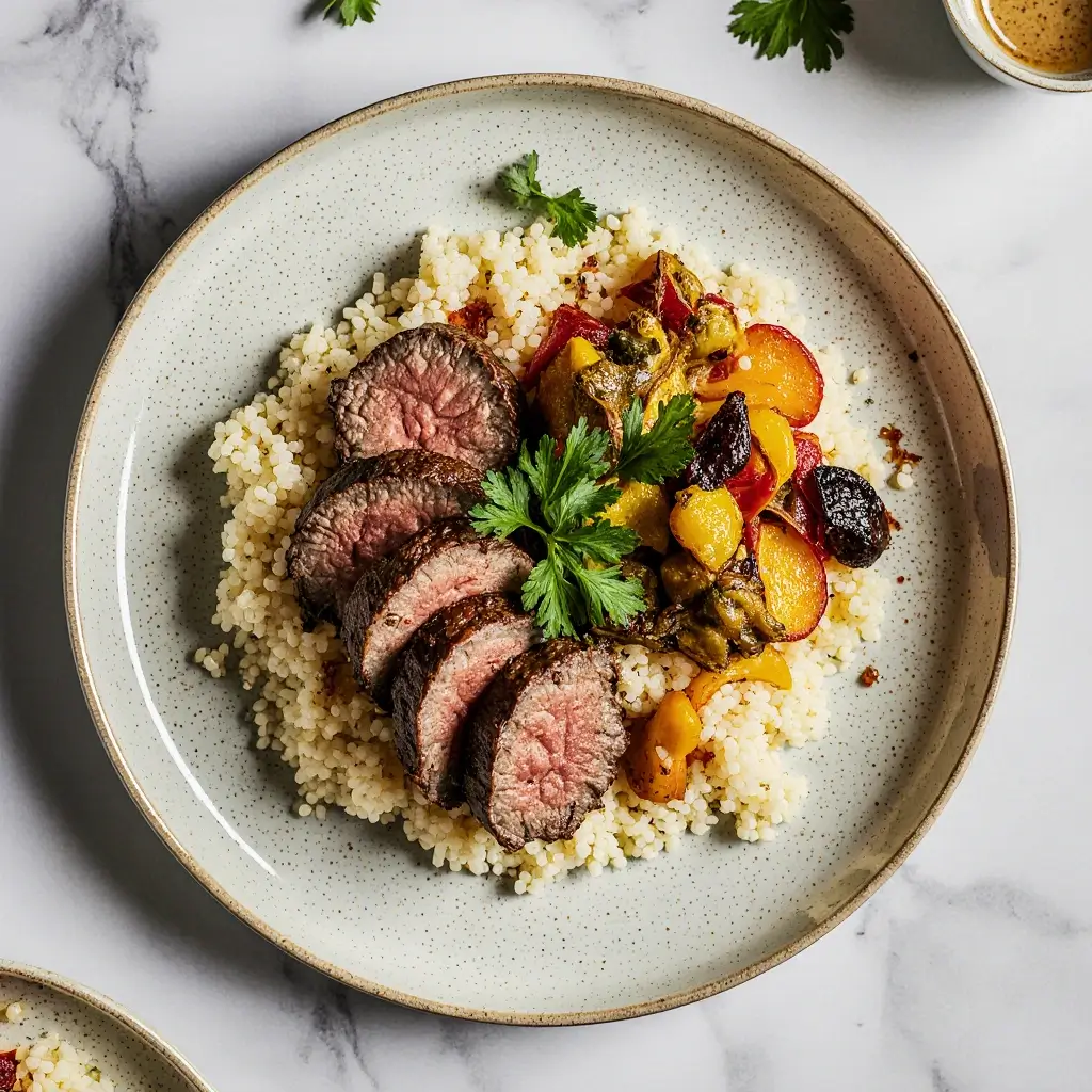 Moroccan-spiced belly of lamb recipe with couscous and vegetables
