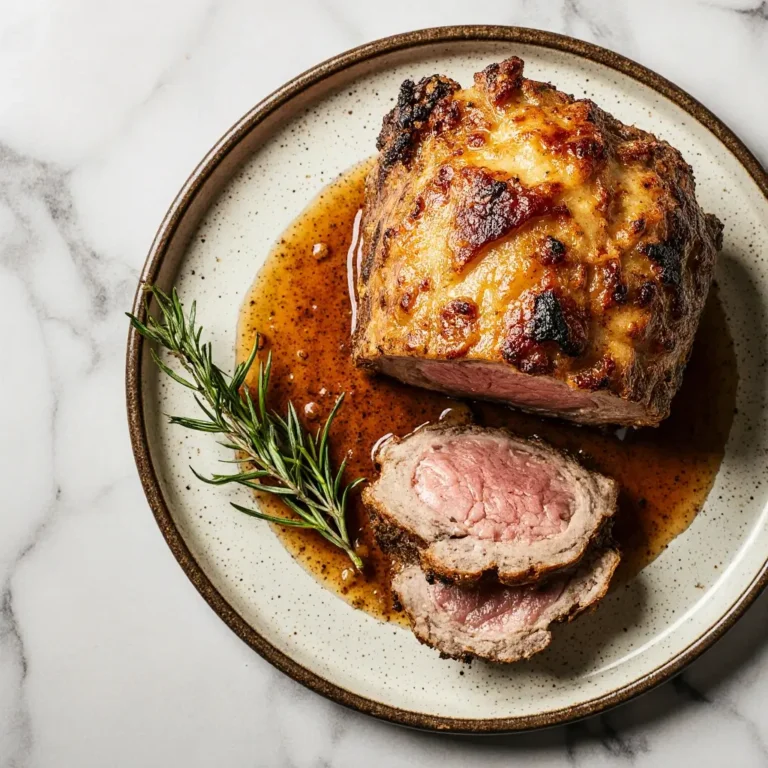 Juicy layered belly of lamb recipe with golden crust on a serving plate